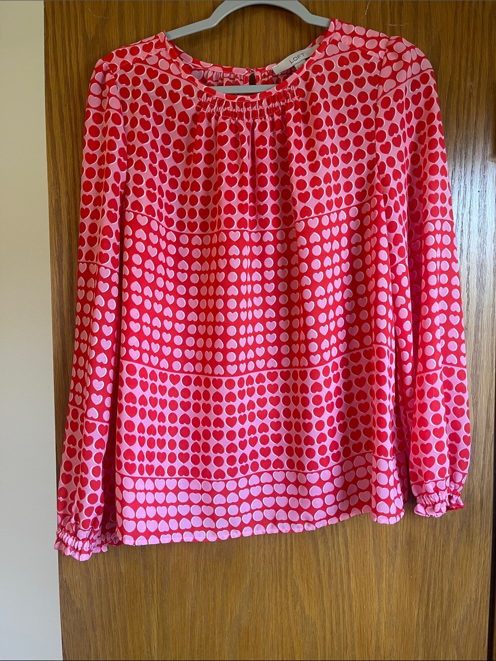 LOFT Pink and Light Pink Heart-Print Skirt